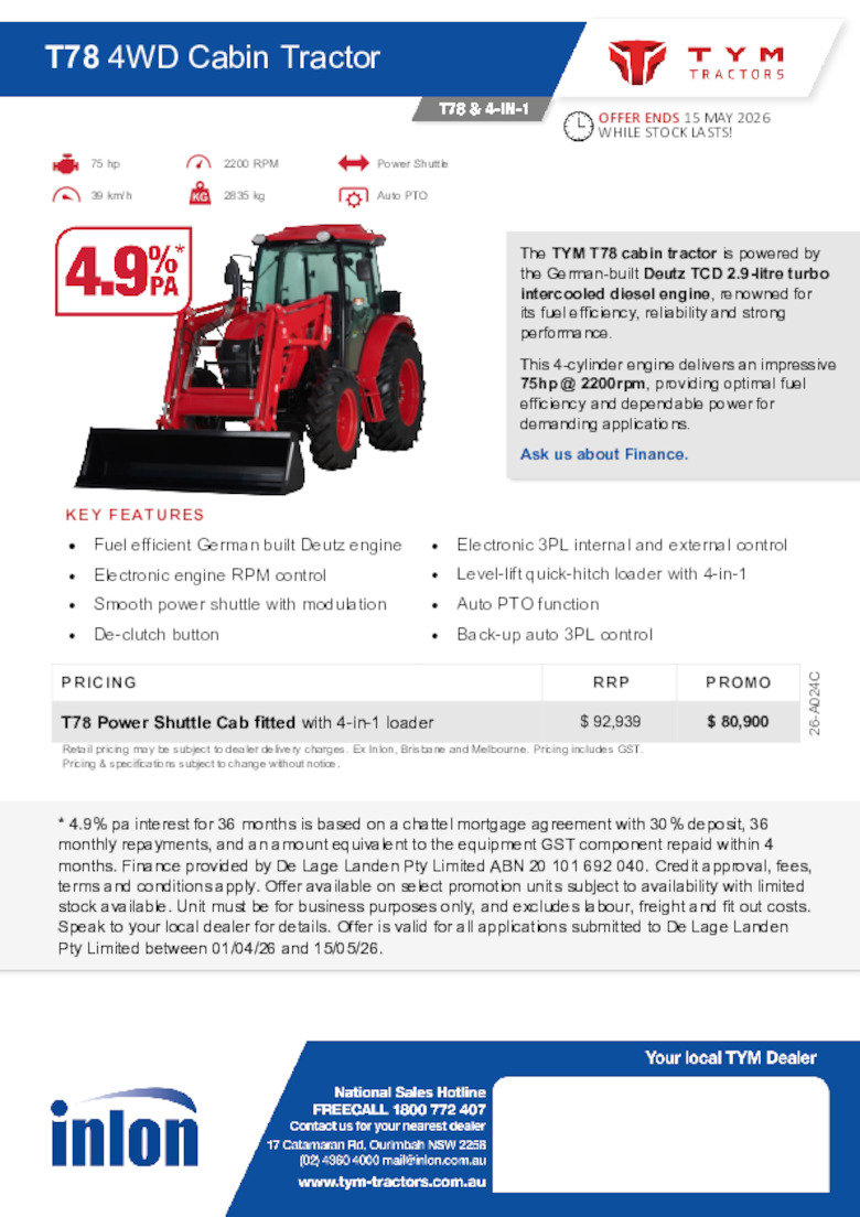 26-A024C TYM T78 Cabin Promotion oe 15.05